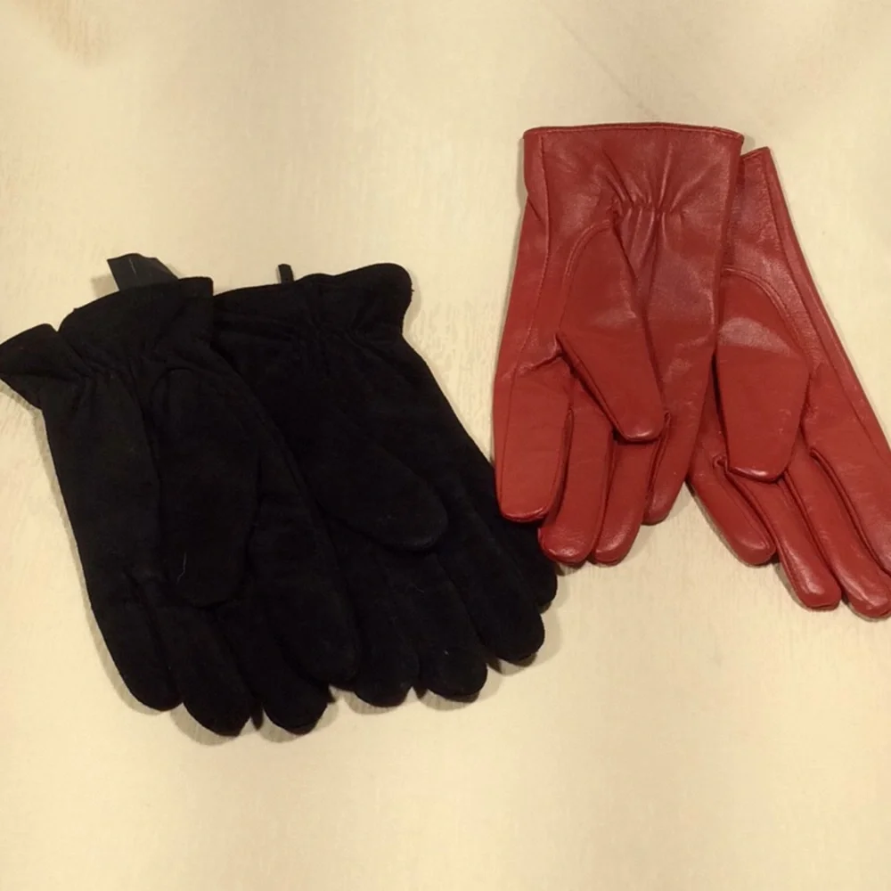 Ladies Red Leather & BlackPigskin Gloves-S/M